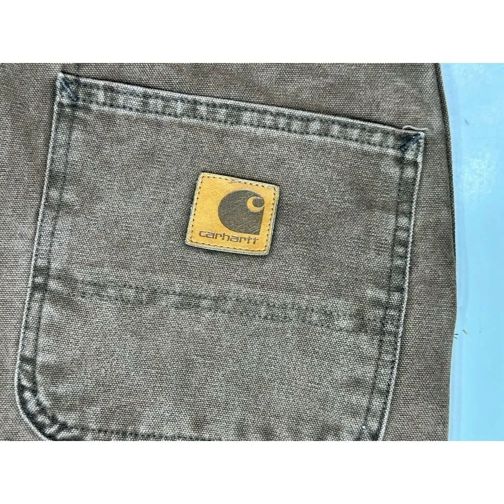 Carhartt WU0382 Mens Sz 39x31 Brown Canvas Carpenter Work Pants Made USA Vintage
